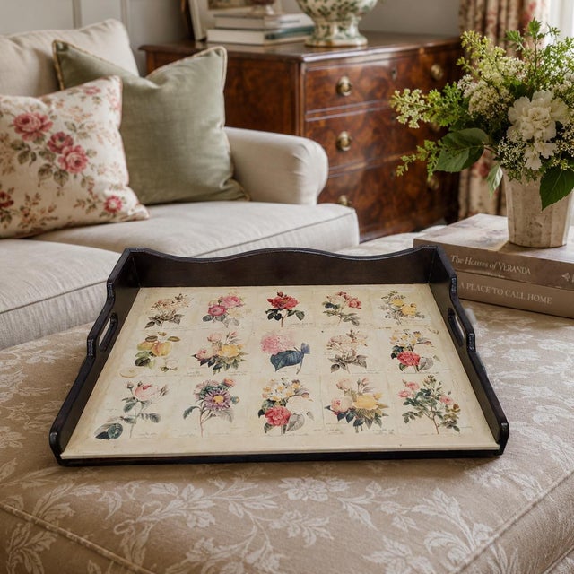 1920 Botanical Wood Butler Serving Tray Large Floral English Country Decor For Sale - Image 13 of 13