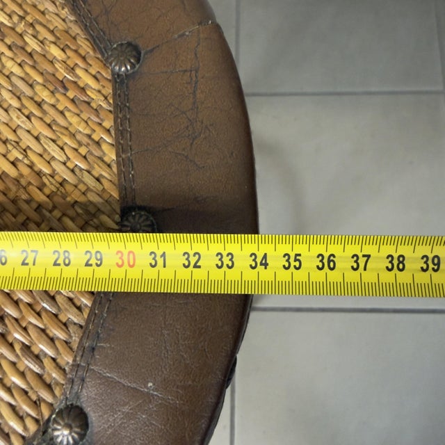 Vintage High Stool in Metal, Leather and Rattan, 1970s For Sale - Image 9 of 11