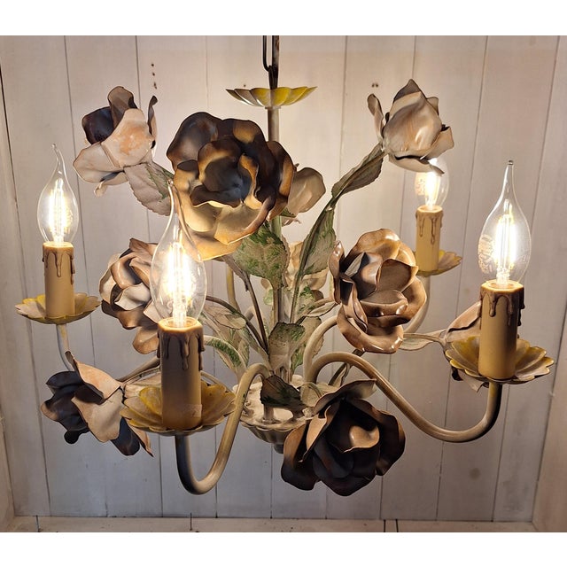 Metal Vintage Five-Light Florentine Chandelier in Metal, 1990s For Sale - Image 7 of 9
