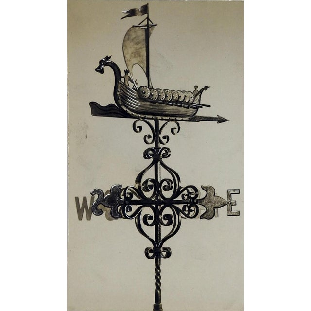 Mid 20th Century Drawing of Viking Ship Weather Vane For Sale
