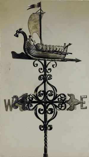 Mid 20th Century Drawing of Viking Ship Weather Vane