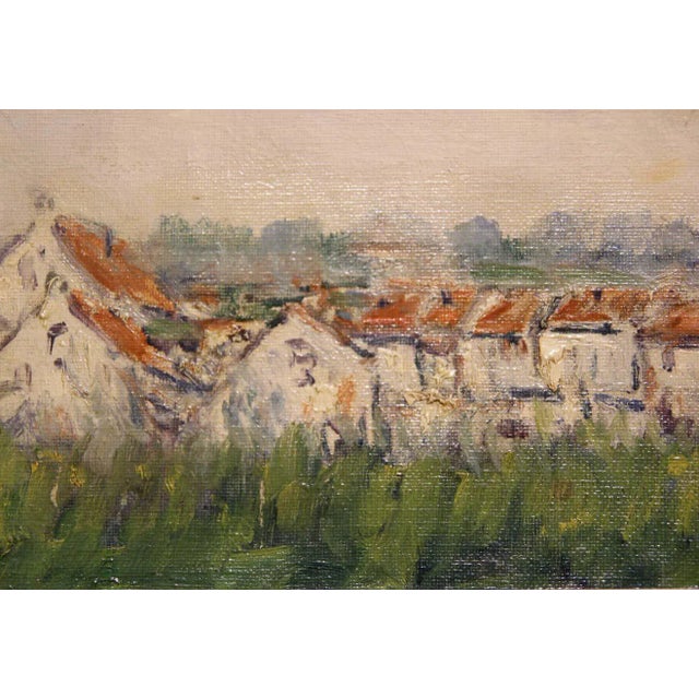 Abstract Early 20th Century Impressionist Style Landscape of Town and Church Oil Painting, Framed For Sale - Image 3 of 7