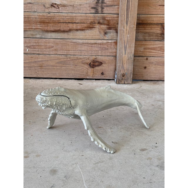 Vintage Nautical Cast Metal Humpback Whale Sculpture With Original Painted Finish For Sale - Image 9 of 11