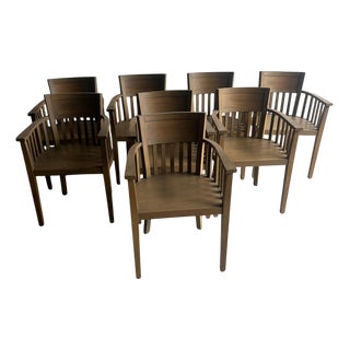 Slatted Wooden Armchairs, 1980s, Set of 8 For Sale