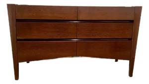 Custom Berman Rosetti Exotic Wenge Wood 6 Drawer Canted Console Dresser.