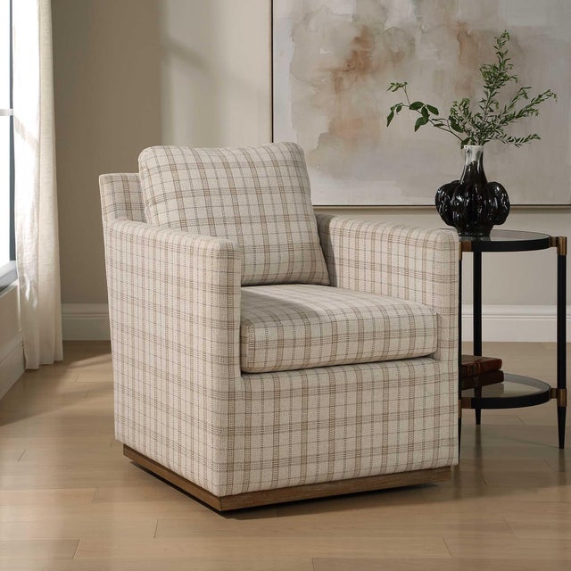 Kenneth Ludwig Chicago Basie Casual Linen Swivel Chair For Sale - Image 4 of 9