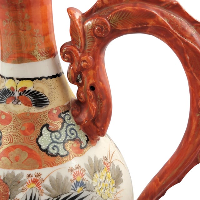 Japanese Kutani Porcelain Dragon and Phoenix Ewer For Sale - Image 11 of 14