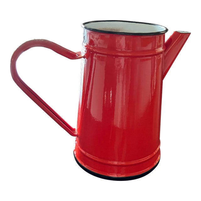 Mid 20th Century Pillar-Box Red Enamel/Metal Pitcher For Sale