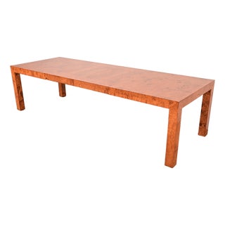 Milo Baughman for Thayer Coggin Mid-Century Modern Burl Wood Parsons Extension Dining Table, Newly Refinished For Sale