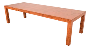 Milo Baughman for Thayer Coggin Mid-Century Modern Burl Wood Parsons Extension Dining Table, Newly Refinished