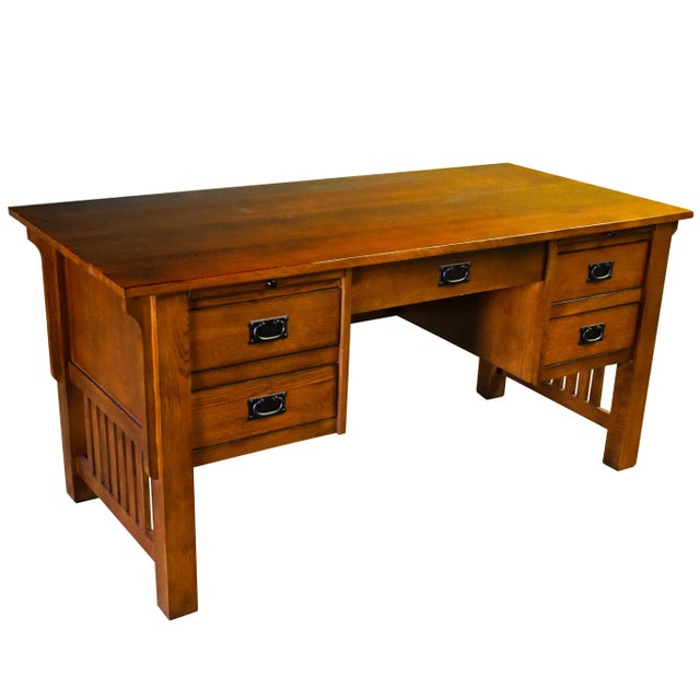 Crafters and Weavers Mission Quarter Sawn Oak 5 Drawer Desk - Michael's Cherry For Sale - Image 9 of 9
