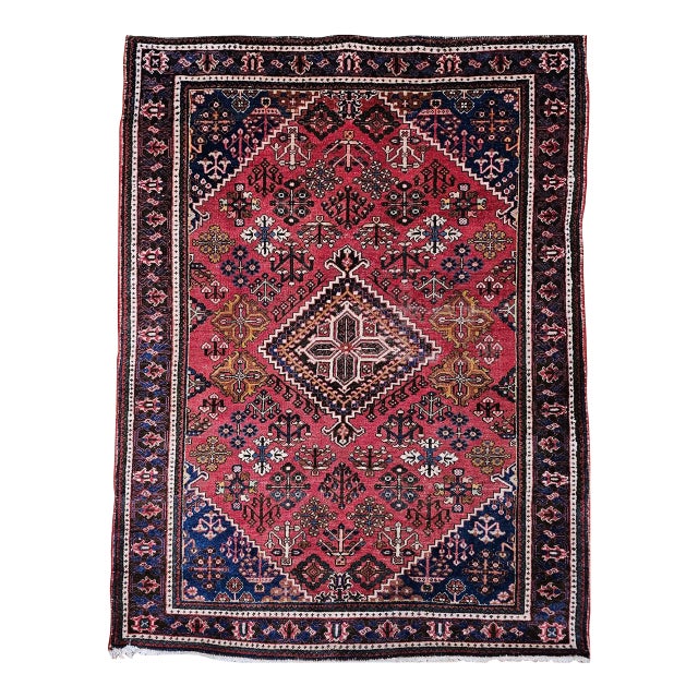 Vintage Persian Joshegan Kashan Rug, Hand-Knotted Wool, Weeping Willow Pattern, Red & Blue, 5x7 For Sale