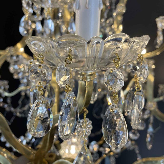 1950s Large Italian Crystal and Brass Chandelier, 1950s For Sale - Image 5 of 18