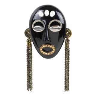 Missoni Jewelled Black Lucite Mask Brooch For Sale