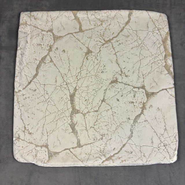 Contemporary Handmade Designer Marble Crackle Velvet Pillow Cover Metallic Cream Gold 23x22 For Sale - Image 3 of 6
