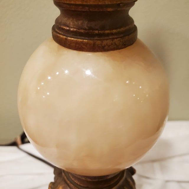 Vintage Hollywood Regency Table Lamp With Alabaster Orb and Bronze Accents For Sale - Image 9 of 9