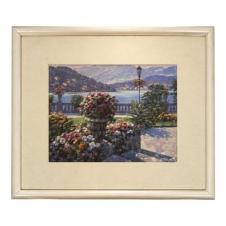 Mid 20th Century European Garden and Lake Landscape Framed Print For Sale