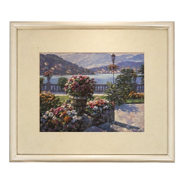 Mid 20th Century European Garden and Lake Landscape Framed Print For Sale