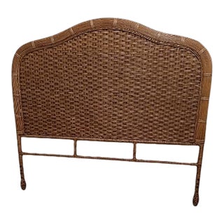 1980s Cottage Wicker Full Size Headboard Almond For Sale