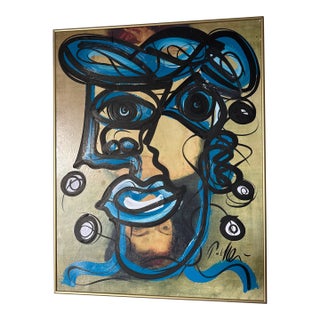 1970s Peter Keil “Blue Pablo Picasso” Cubist Painting For Sale