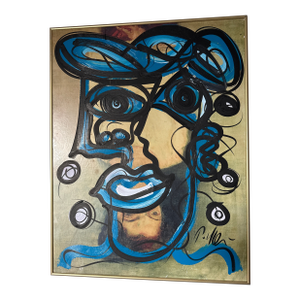 1970s Peter Keil “Blue Pablo Picasso” Cubist Painting
