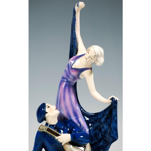 1930s Art Deco Posing Dancer & Pierrot Group attributed to Lorenzl for Goldscheider, Vienna, Austria, 1933 For Sale - Image 5 of 7