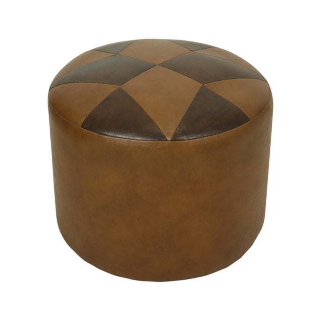 Vintage Round Brown Ottoman with Star Motif, 1960s For Sale - Image 11 of 11