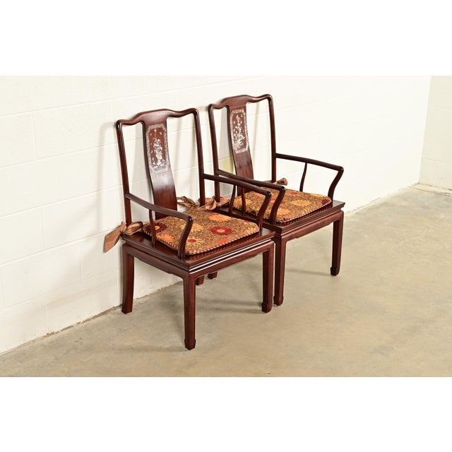 George Zee Antique Chinese Carved Rosewood Armchairs With Mother of Pearl Inlay, Circa 1890s For Sale - Image 4 of 15