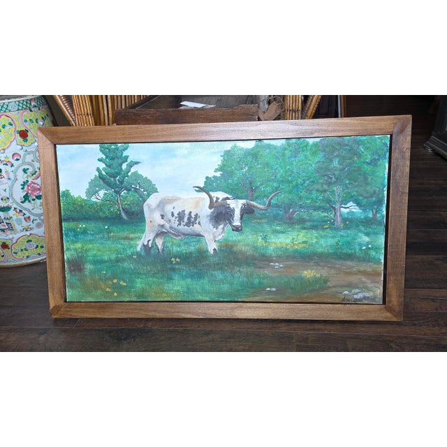 Farmhouse 1990s Texas Longhorn Painting For Sale - Image 3 of 6