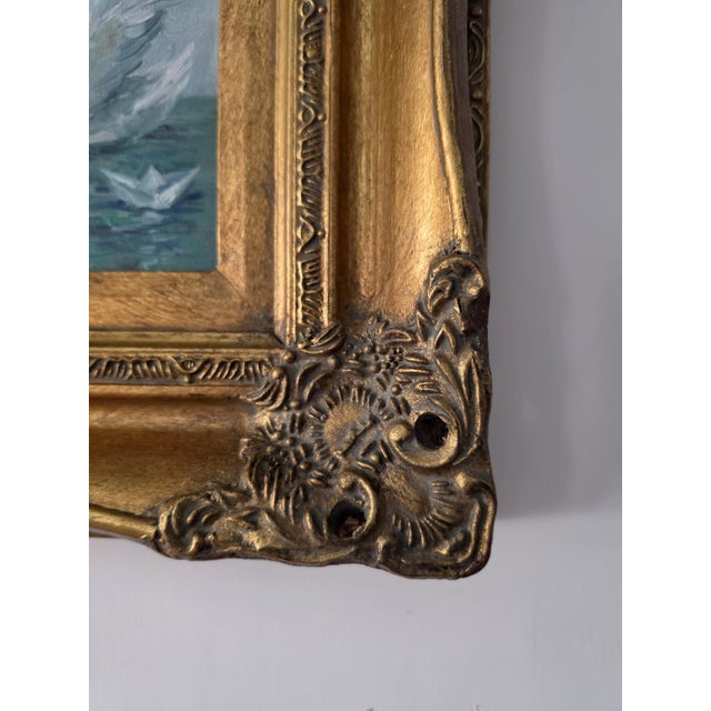 Late 20th Century Vintage Ornate Gold Picture Frame With Original Swan Oil Painting, Baroque Wall Art, Gilded Hollywood Regency Decor For Sale - Image 5 of 9