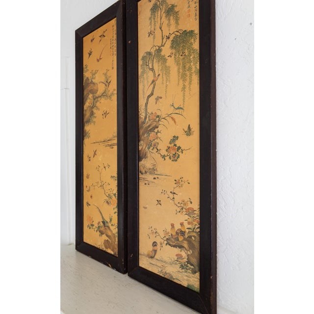 Pair of 1960s Chinoiserie Printed Panels on Wood With Asian Bird Motif For Sale - Image 12 of 14