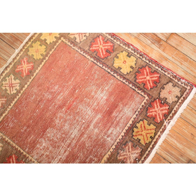 Contemporary Mid 20th Century Zabihi Collection Brown Color Open Field Turkish Anatolian Square Mini Rug For Sale - Image 3 of 5