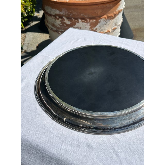 Black Vintage Silver Plate Tray With Black Resin Center For Sale - Image 8 of 9
