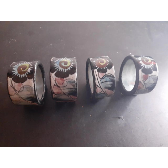 Mexican Vintage Mexican Tonala Art Ceramic Napkin Rings- Set of 4 For Sale - Image 3 of 7