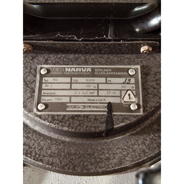 An original east german theatre spotlight by veb narva, once part of a state combine that supplied lighting across the...