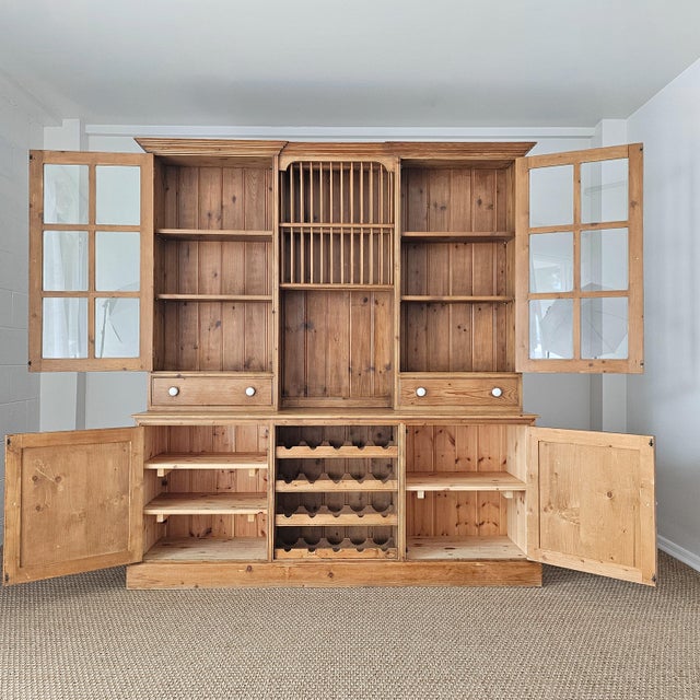 English Vintage English Pine Kitchen Dresser With Plate Rack & Wine Storage For Sale - Image 3 of 17