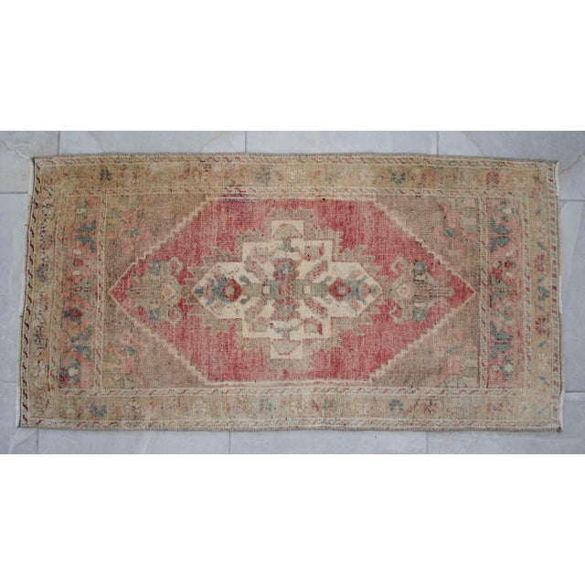 1970s Distressed Low Pile Turkish Yastik Petite Rug Faded Mat - 22'' X 44'' For Sale - Image 11 of 13