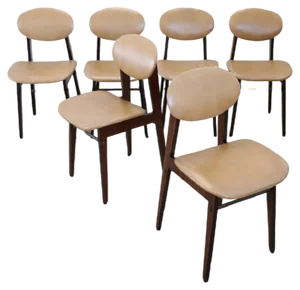 Dining Chairs in Beech Wood and Faux Leather, 1960s, Set of 6