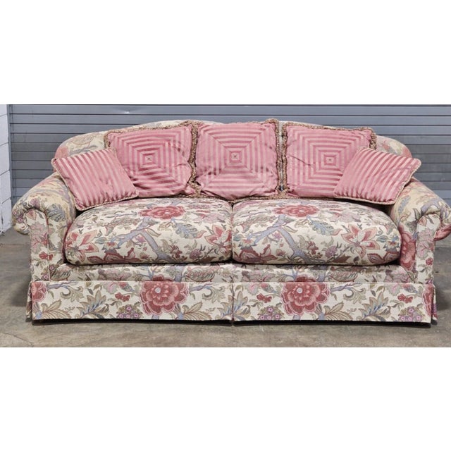 Store Item: Henredon Furniture Sofa Upholstered in Needlepoint Fabric High End W Pillows Description: High end Henredon...