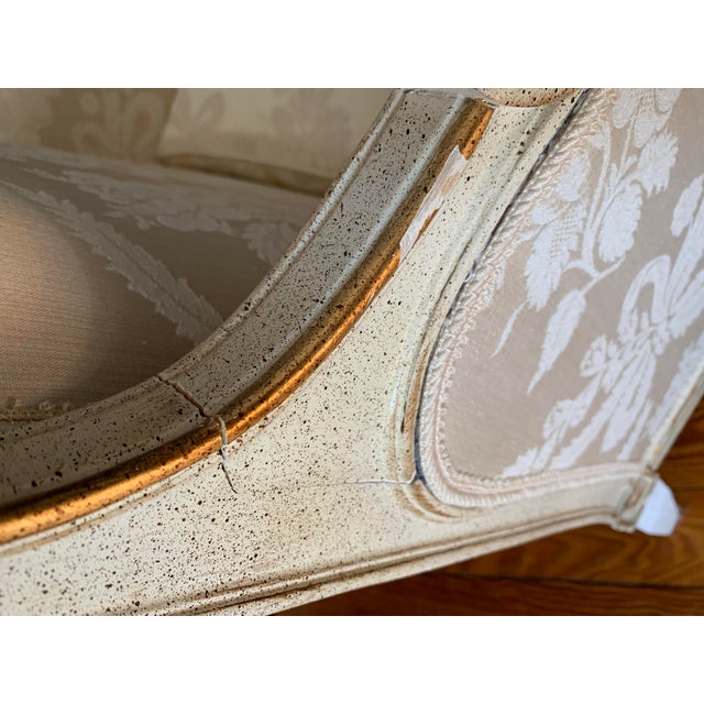 Antique White Late 20th Century Louis XV Style Bergère Chair Silk Damask Parcel Gilt For Sale - Image 8 of 12