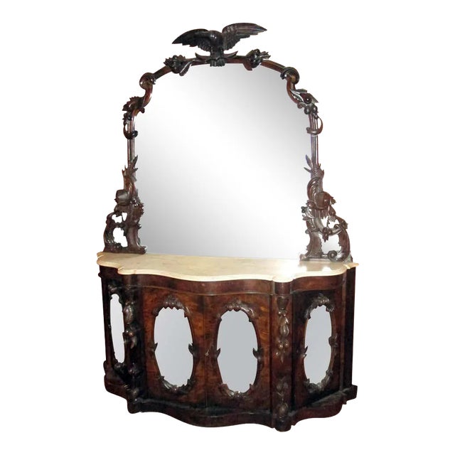 19th Century American Monumental Mirrored Mahogany Sideboard With Carved Eagle For Sale
