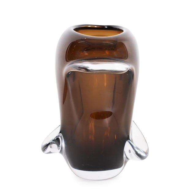Smokey Umber Flared Edged Glass Vase- Short For Sale In Chicago - Image 6 of 11