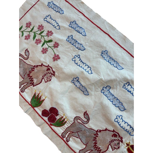 Textile Lion Suzani Wall Hanging, Blue Clouds For Sale - Image 7 of 7