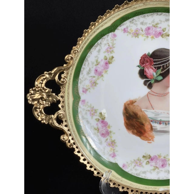 Metal Large Royal Vienna Style Porcelain Portrait Plate in Gilt Metal Frame For Sale - Image 7 of 14