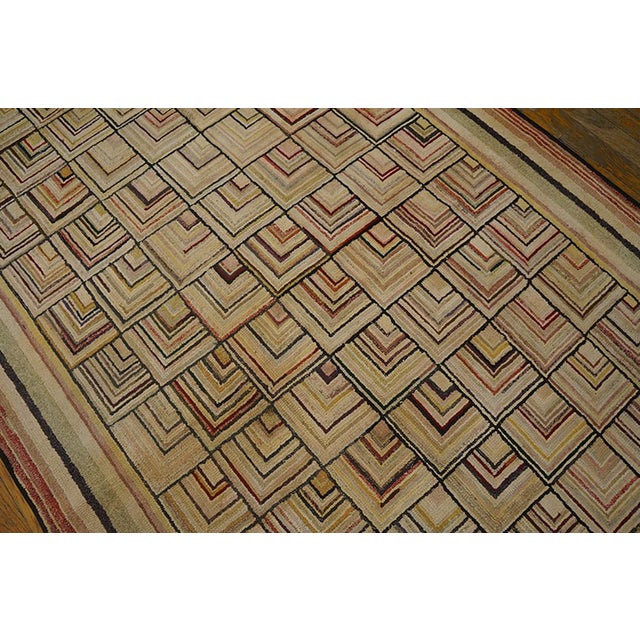 1930s Brown Tridimensional Square Antique American Hooked Rug 4'2" X 6'3" Handknotted Wool Carpet For Sale - Image 4 of 7