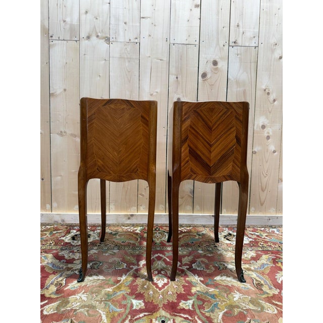 Louis XV Style Marquetry Bedside Tables, 1950s, Set of 2 For Sale - Image 6 of 8