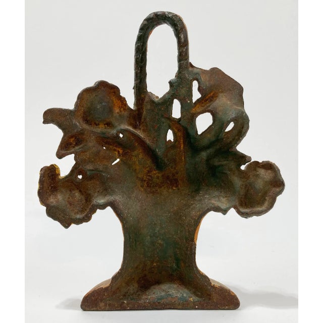 Figurative Antique Flower Basket Hubley Cast Iron Doorstop For Sale - Image 3 of 5