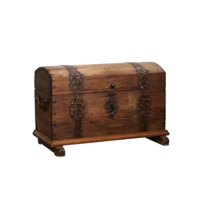 Danish 18th Century Oak Baroque Chest adorned with iron mountings and handles