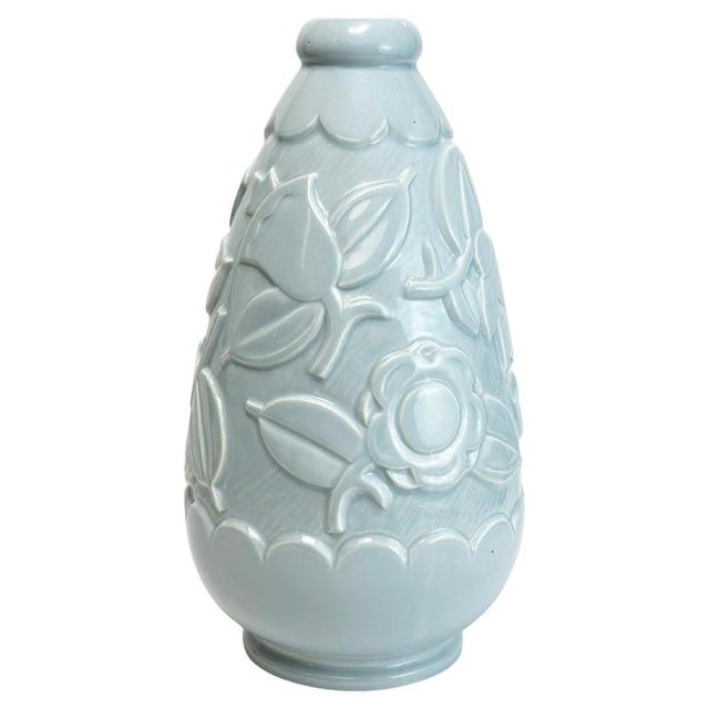 Art Deco Pale Blue Faience Vase attributed to St Clement, France, 1930s For Sale - Image 10 of 10