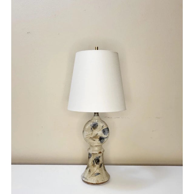 Antique White 1960s Danish Stoneware Lamp With Shade For Sale - Image 8 of 8